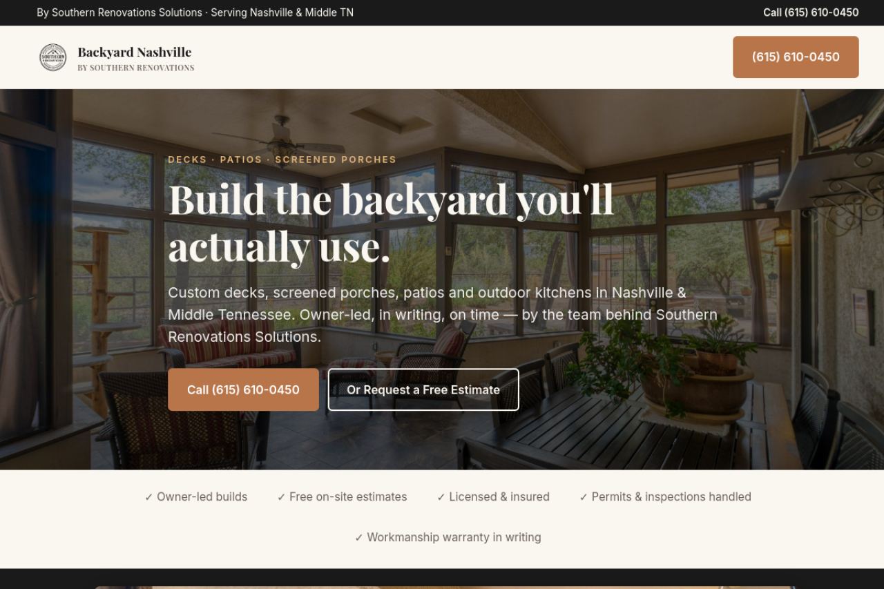 Backyard Nashville website